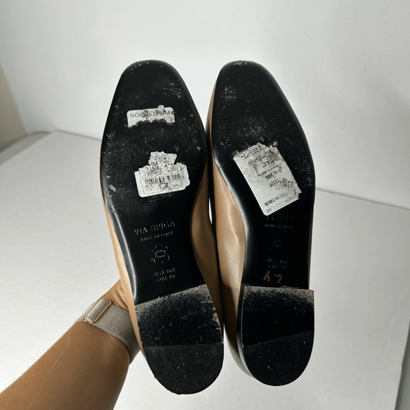 VIA SPIGA ITALY Tallis Loafer women's Tan Leather Slip On Shoe Bar Strap Flat 10 - Picture 5 of 6